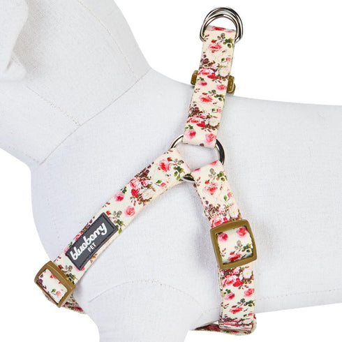 Blueberry Pet 9 Patterns Step-in Spring Scent Inspired Pink Rose Print Ivory Dog Harness, Adjustable for Chest Girth