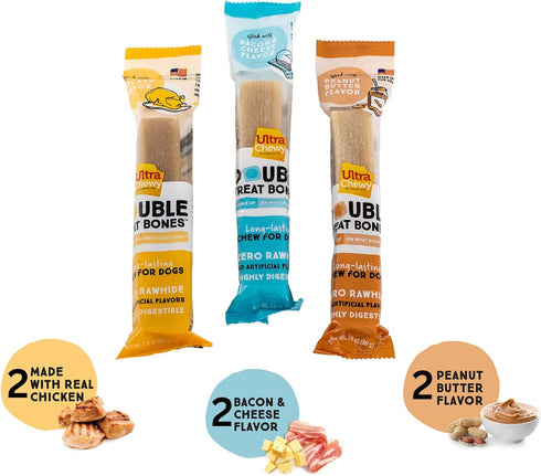 Ultra Chewy Favorite Flavors: Long-Lasting Treats Made in USA for Large and Small Breeds, Highly Digestible, for Aggressive Chewers (Favorite Flavors, 6 Count)