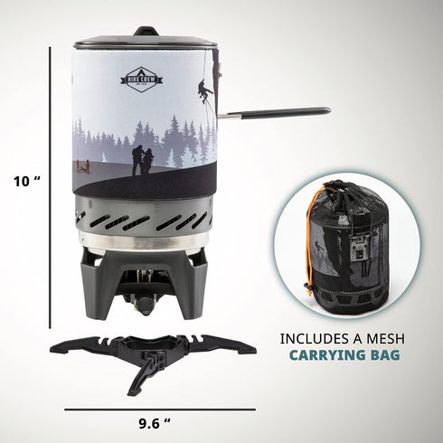 HikeCrew Portable Gas Powered Stove Top & Cooking System with 1L Pot, Perfect for Camping, Hiking, Backpacking