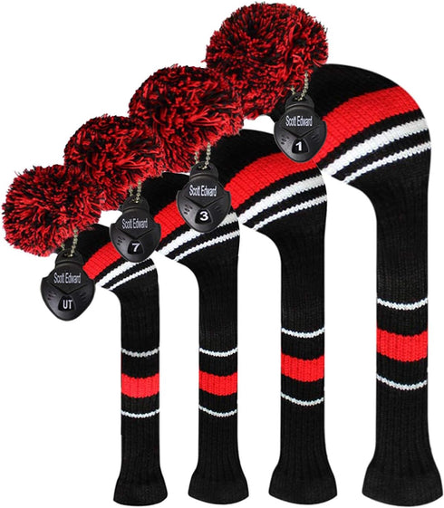Scott Edward Set of 4 Golf Club Head Covers, Acrylic Yarn Double-Layers Knitted