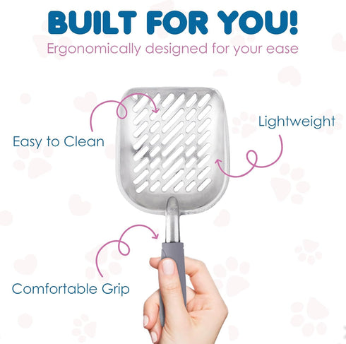 SunGrow Cat Litter Scoop, Premium Multicat Metal Sifter with Deep Shovel, Non-Slip Handle, Heavy Duty