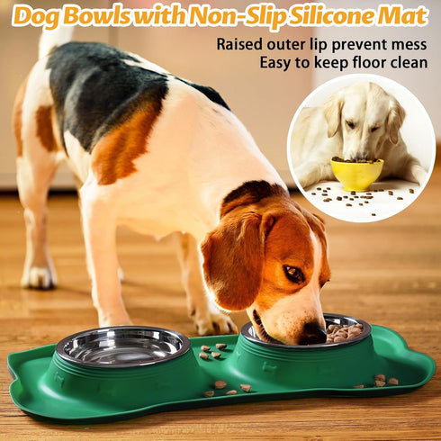 Hubulk Pet Dog Bowls, 2 Stainless Steel Bowls with Non-Skid Silicone Mat + Pet Food Scoop for Small Medium Large Dogs