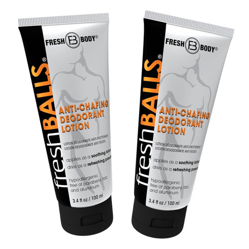 FRESH BALLS Lotion | Anti-Chafing Comfort Men's Cream to Powder Deodorant for Groin Area, 3.4 fl oz (Pack of 2)