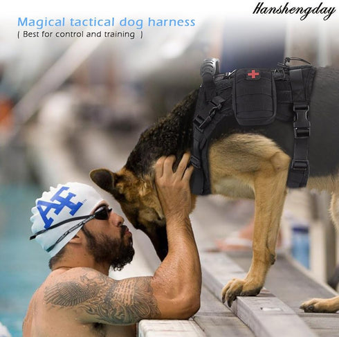 Tactical Dog Vest with Pouch, Molle Training Harness with Handle, K9 Military No Pull Service Dog Vest, Reflective