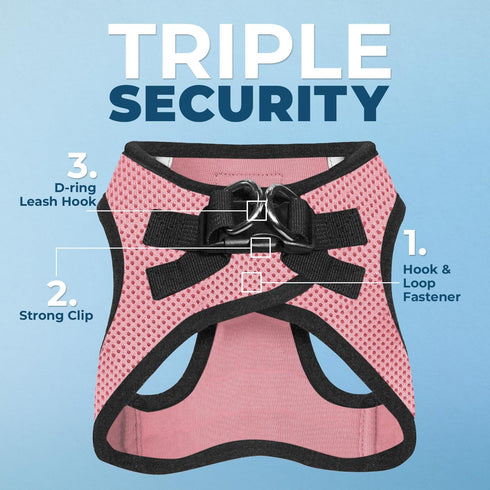 Voyager Step-In Air Dog Harness - All Weather Mesh, Reflective, No Pull for Small, Medium Dogs, Cats - Pink/Black Trim,
