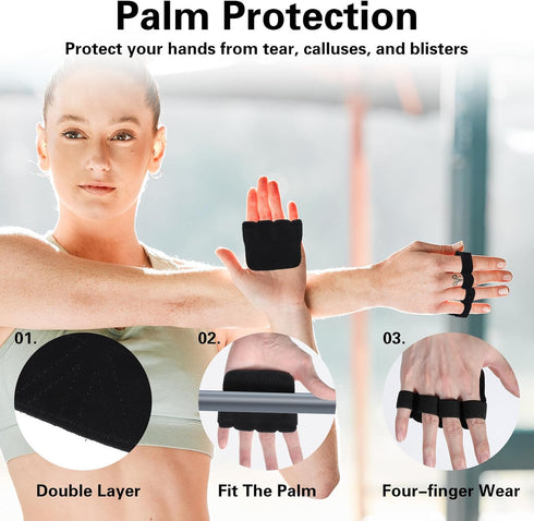 LLOUSSAK Gym Gloves for Men Weight Lifting, Four-Finger Leather Pull Up Gloves, Anti-Slip Men's Weightlifting Glove