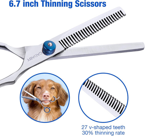 Dog Grooming Scissors with Safety Round Tips - 5 in 1 Grooming Scissors Kit, 4CR Stainless Steel Shears