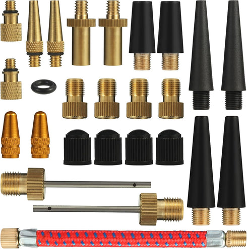 Gionfe Bicycle Presta Schrader Valve Adaptor Tools, 25PCS Brass Bike Pump Adaptters,Ball Pump