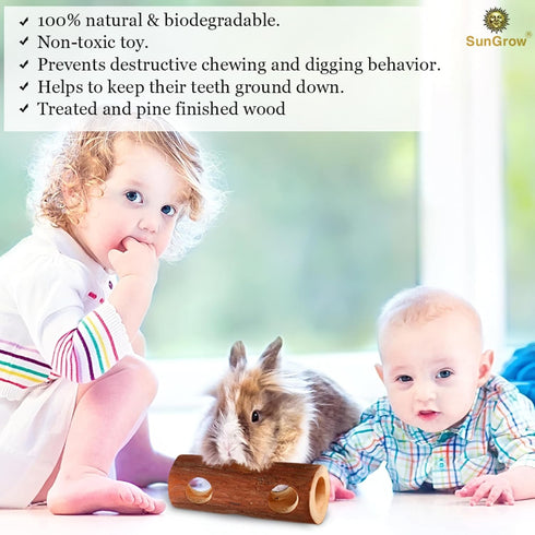 SunGrow Rabbit Log Chew, 8 Inches, 2-in-1 Hay Feeder and Molar Bunny Log Chew for Small Animals