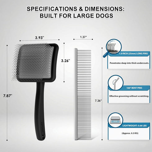 4-in-1 Wooden Slicker Brush for Dogs, Dog Brush Grooming Kit for Doodles Goldendoodles & Poodles - Gently Removes Loose