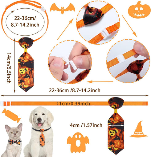 32 Pieces Halloween Dog Bow Ties & Adjustable Cat Bow Ties - Pumpkin Ghost Neckties for Halloween Fall Decoration