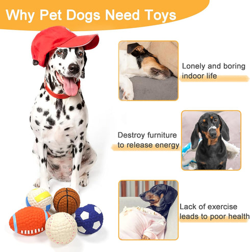 2.4" Squeaky Latex Dog Toy Ball Sports Balls Set, Soft, Bouncy & Durable for Small Medium Dogs, 5 Pcs/Set