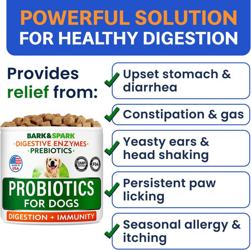 BARK&SPARK Dog Probiotics for Digestive Health & Enzymes, Chews for Digestion, Pet Probiotics for Dogs (60Ct, Chicken)