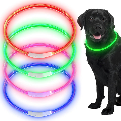 Frienda 4 Pieces Light Up Dog Collars, USB Rechargeable LED Collars for Night Walking, Adjustable for Small to Large