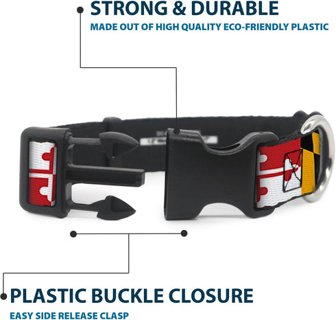 Buckle-Down Plastic Clip Collar, Maryland Flags, 1" Wide, Fits 15-26" Neck, Large