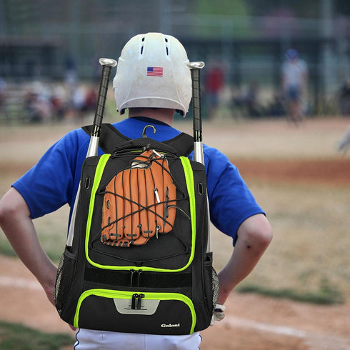 Goloni Youth Baseball Bag, Softball Bag with Shoes Compartment, Backpack with Fence Hook