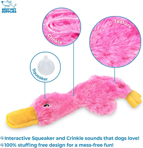 Best Pet Supplies Crinkle Dog Toy, Cute No Stuffing Duck with Soft Squeaker, Fun for Indoor Puppies, Light Pink