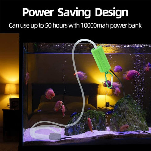 Aquarium USB Air Pump, Ultra Quiet Nano Air Pump for Fish Tank with Hanging Buckle (Green)