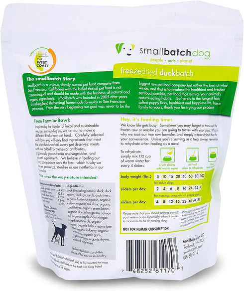 Smallbatch Pets Freeze-Dried Premium Raw Food Diet for Dogs, Duck Recipe, 14 oz, Made in The USA, Organic Produce,