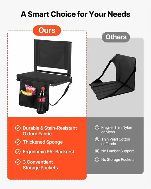 Generic Stadium Seat, Folding Bleacher Chair with Back Support and Thick Cushion, Padded Stadium Seat for Bleacher