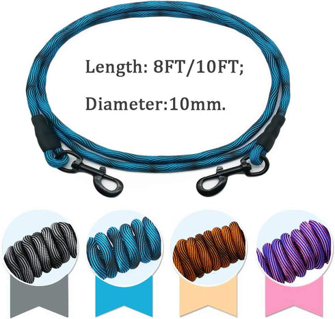 MayPaw 8FT/10FT Dog Tie Out/Check Cord, Heavy Duty Nylon Rope Training Leash for Strong Dogs (3/8 in x 10ft, Blue Black)