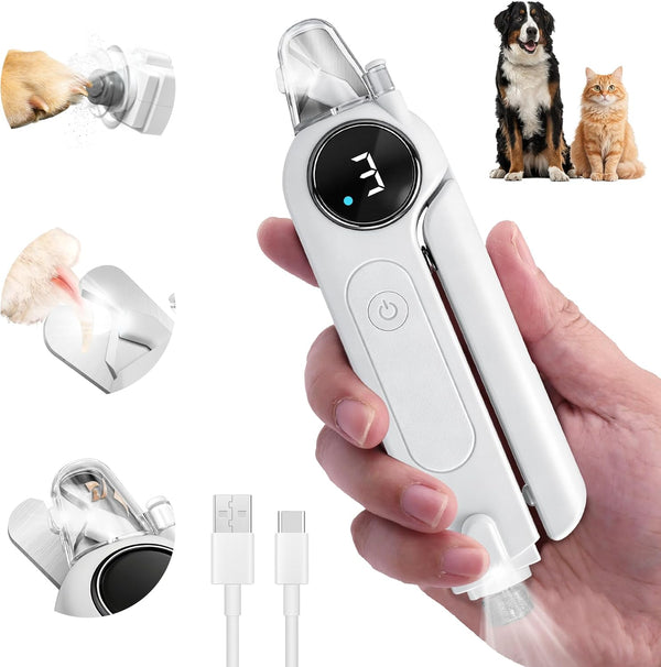 2-in-1 Dog Nail Clippers & Grinder with Light, Quiet Electric Pet Nail
