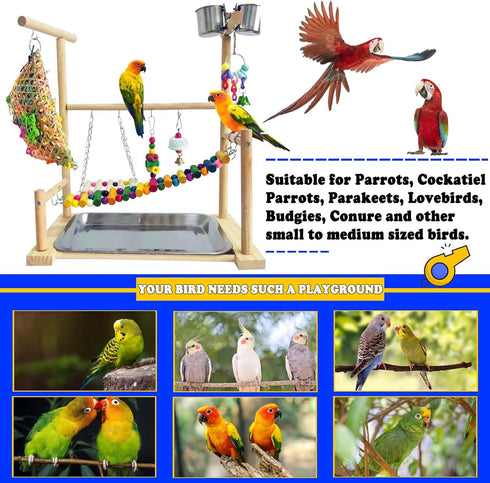 kathson Bird Playground,Parakeet Play Stand,Parrots Play Gym with Food Bowls,Cockatiel Playstand with Chewing&Exercise