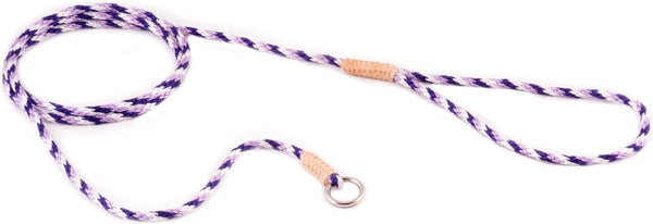 Alvalley Nylon Slip Leashes with Braided Leather, Adjustable Pet Lead for Dogs, Durable Strong Rope, Purple & White, 4ft