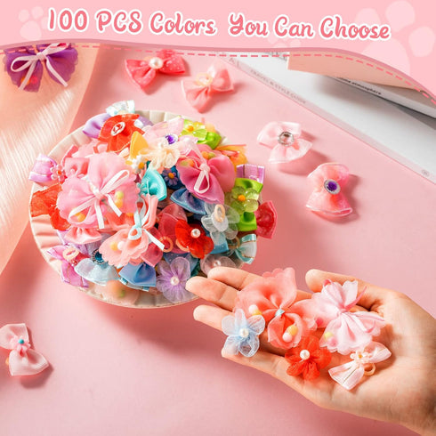 100 Pieces Dog Bows, Cute Dog Puppy Hair Bows, Multicolor Girl Dog Accessories, Small Dog Hair Bows with Strong Rubber