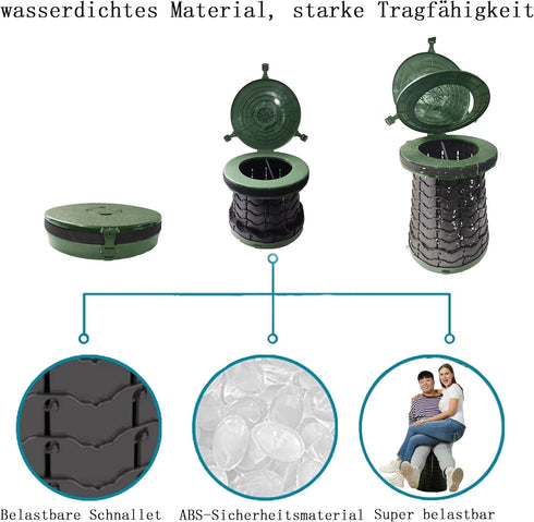 Camping,19.7" 880lbs,Retractable XXL Portable Toilet for H Adjustable Folding Toilet with Lid,Carry Bag,Capacity