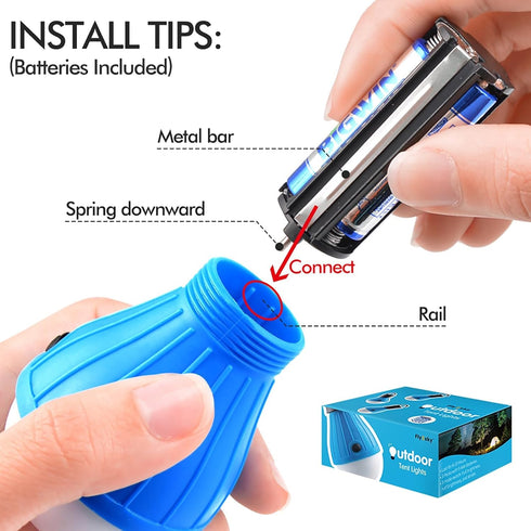 FLY2SKY Portable LED Tent Lamp, 4 Packs Blue Hook Hurricane Emergency Lights, Camping Tent Lanterns for Hiking