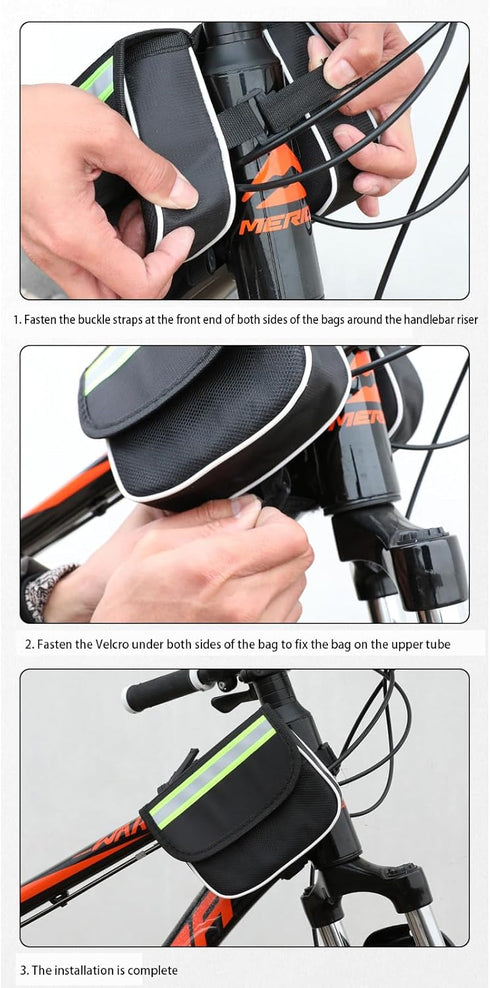 Waterproof Bicycle Storage Bags, Reflective Phone Mount Top Tube Bag for iPhone and Samsung Galaxy