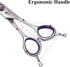 Fenice Peak 7'' Straight Dog Grooming Scissors - Purple Finger Rings, 440C Stainless Steel Pet Trimming Shears