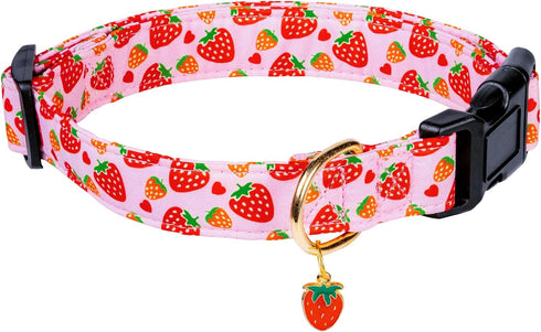 Cute Pink Strawberry Dog Collar for Small Medium Large Dogs, Soft Adjustable Design for Girl Female Dogs