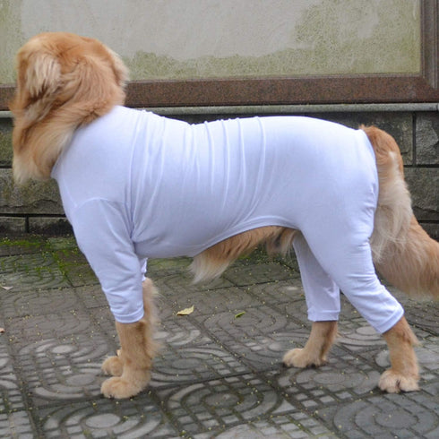 Lovelonglong Four Feet Dog Lightweight Pajamas, Pure Cotton Dog Jumpsuits T-Shirt for Large Medium Small Dogs (White S)