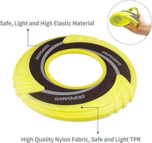 SKIPDAWG Interactive Dog Tug Toy, Dog Flying Disc Water Toy, Non-Toxic Light TPR/Nylon Fabric, 9 Inches Diameter