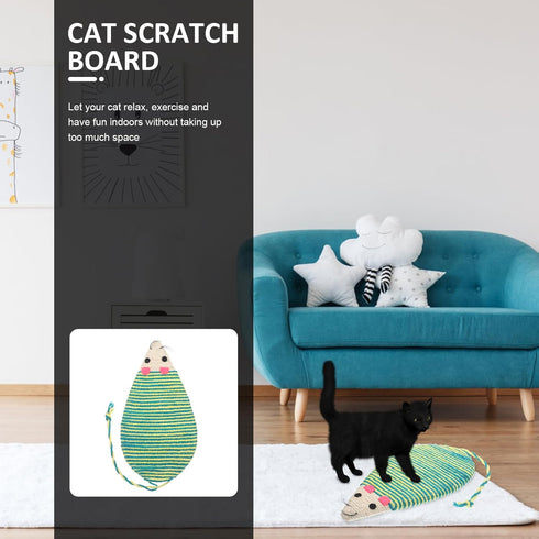 POPETPOP Cat Scratching Board Sisal Cat Scratcher for Indoor Cats : Mouse Shape Cat Scratch Pad - Double-Sided Cat Scratching Mat for Sofa Chair, 12.99x7.48x0.98 inch (Random Color)