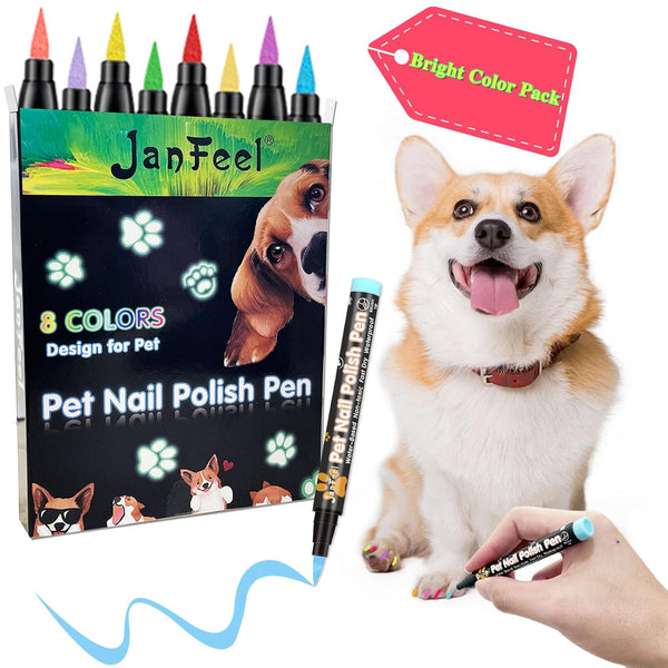 Quick Dry Dog Nail Polish, 8 Neon Bright Colors, Non Toxic Pet Safe Soft Brush Tip Nail Polish Pens for Dogs, Cats,