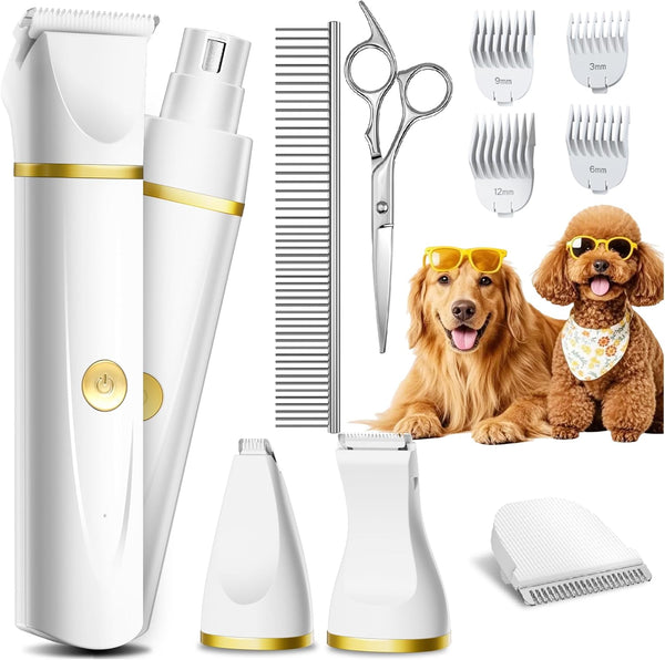 unibono Dog Grooming Kit with Paw Trimmer, All-in-One Low Noise Electric Rechargeable