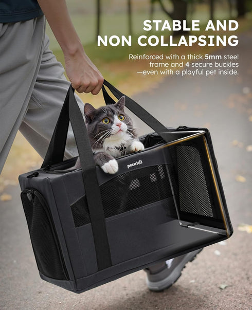 11lbs, Pecute Cat Carrier Stable, Pet Carrier with Hidden Anxiety Relief Partition & Stable Steel Frame, Safe Cat