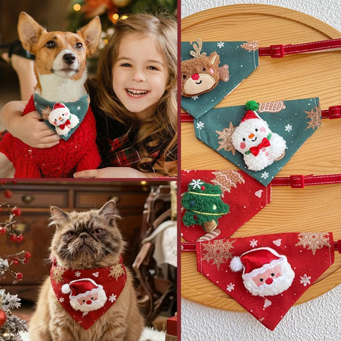 Christmas Dog Bandanas, Adjustable Pet Christmas Triangle Scarf Stylish Breathable Dog Bib with Buckle Design for Fall