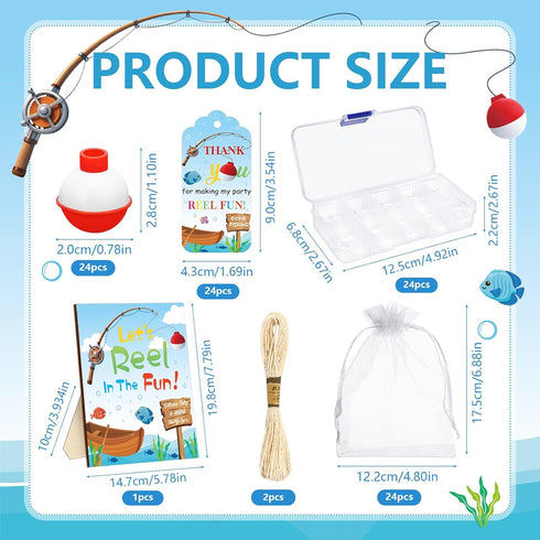 KBDHYY 24 Sets 24 24 24 (24) Fishing Party Favors Mini Candy Tackle Boxes with Red White Floaters Thank You Cards