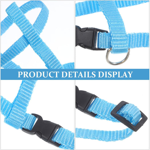 Adjustable Pet Rabbit Harness - Nylon Bunny Harness and Leash for Walking, Running, Outdoor (Blue) Medium