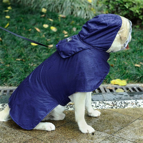 Packable Hooded Dog Raincoat with Reflective Strips, Lightweight Adjustable Poncho for Small Medium Large Dogs, Blue XL