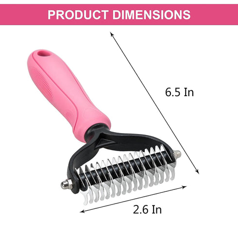 Undercoat Rake for Dogs, 2 Side Undercoat Brush for Deshedding and Dematting for Dog Cat Rabbit, Professional Pet Grooming HairTools, Removes Loose Undercoat and Nasty Shedding, Pink