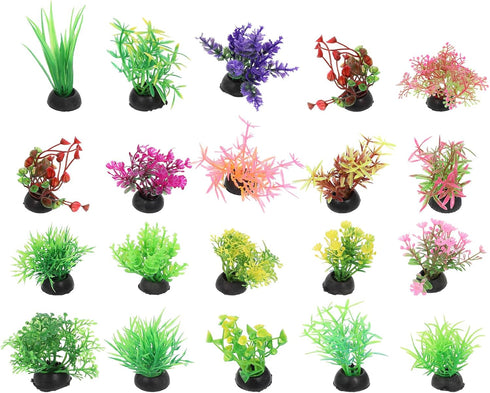 POPETPOP 40 Pcs Mini Plants Artificial Seaweed Aquarium Plants, Small Fake Aquarium Plant Decor for Betta Fish