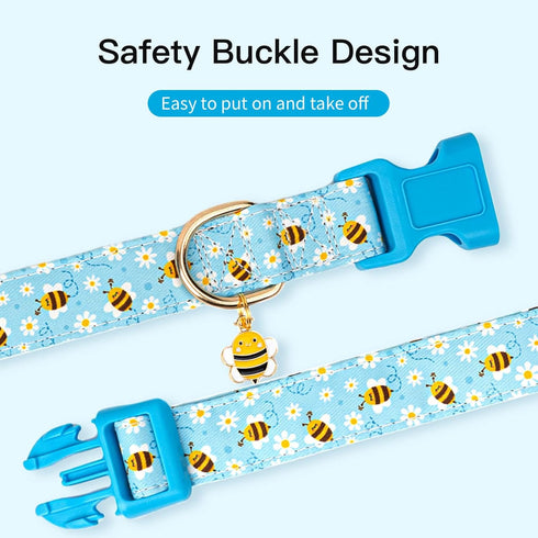 Adjustable Dog Collars with Buckle for Cute Girl Boy Dogs, Soft Fancy Pet Collar with Bee Design for Small Medium Large