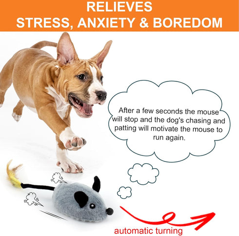 BABORUI Interactive Dog Toys Mouse, Escaping Squeaky Toys with Lights & Auto-Turn, Rechargeable