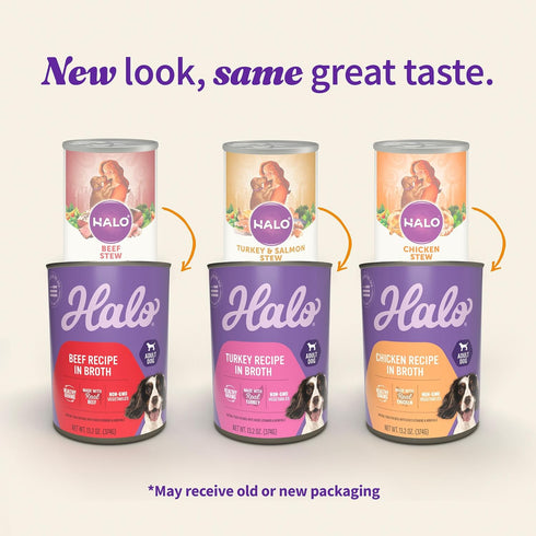 Pack, 13.2 Oz (Pack 6) Halo Wet Dog Food Variety Three Canned Whole Meat Chicken Stew, Beef Stew, Turkey & Salmon Stew