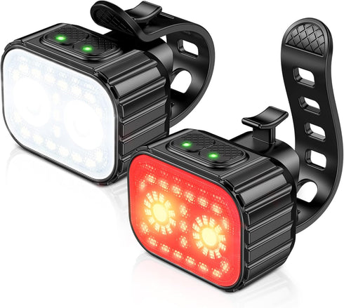 Super Bright Bike Light Set, IPX6 Waterproof Front and Back Lights with 8+12 Lighting Modes, USB Rechargeable LED